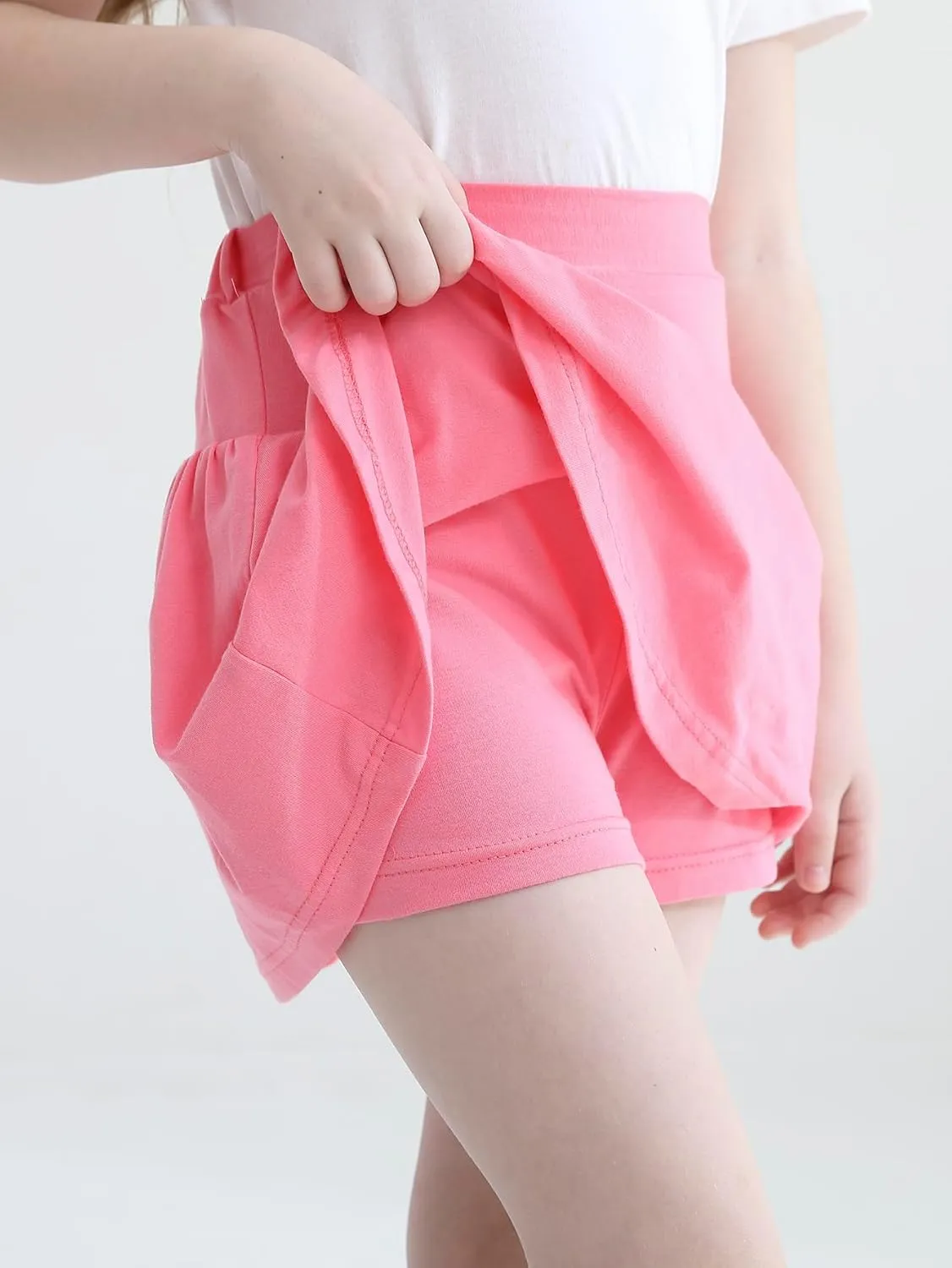 2 Pack Girls Skirts Elastic Flared Plain Tennis Skater Skirts with Built-in Shorts Kids Active Flowy Skorts