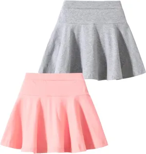 2 Pack Girls Skirts Elastic Flared Plain Tennis Skater Skirts with Built-in Shorts Kids Active Flowy Skorts