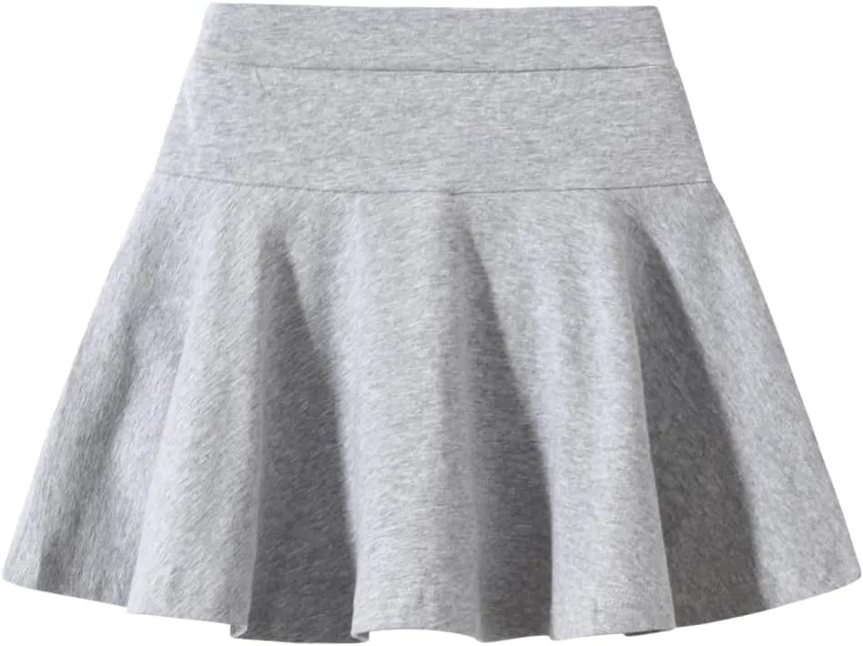 2 Pack Girls Skirts Elastic Flared Plain Tennis Skater Skirts with Built-in Shorts Kids Active Flowy Skorts