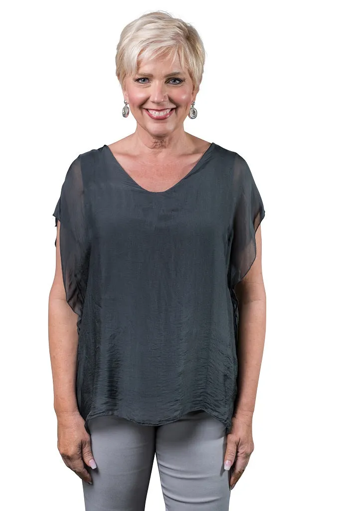 Alyssa Silk Flutter Sleeve Top (BSS212)