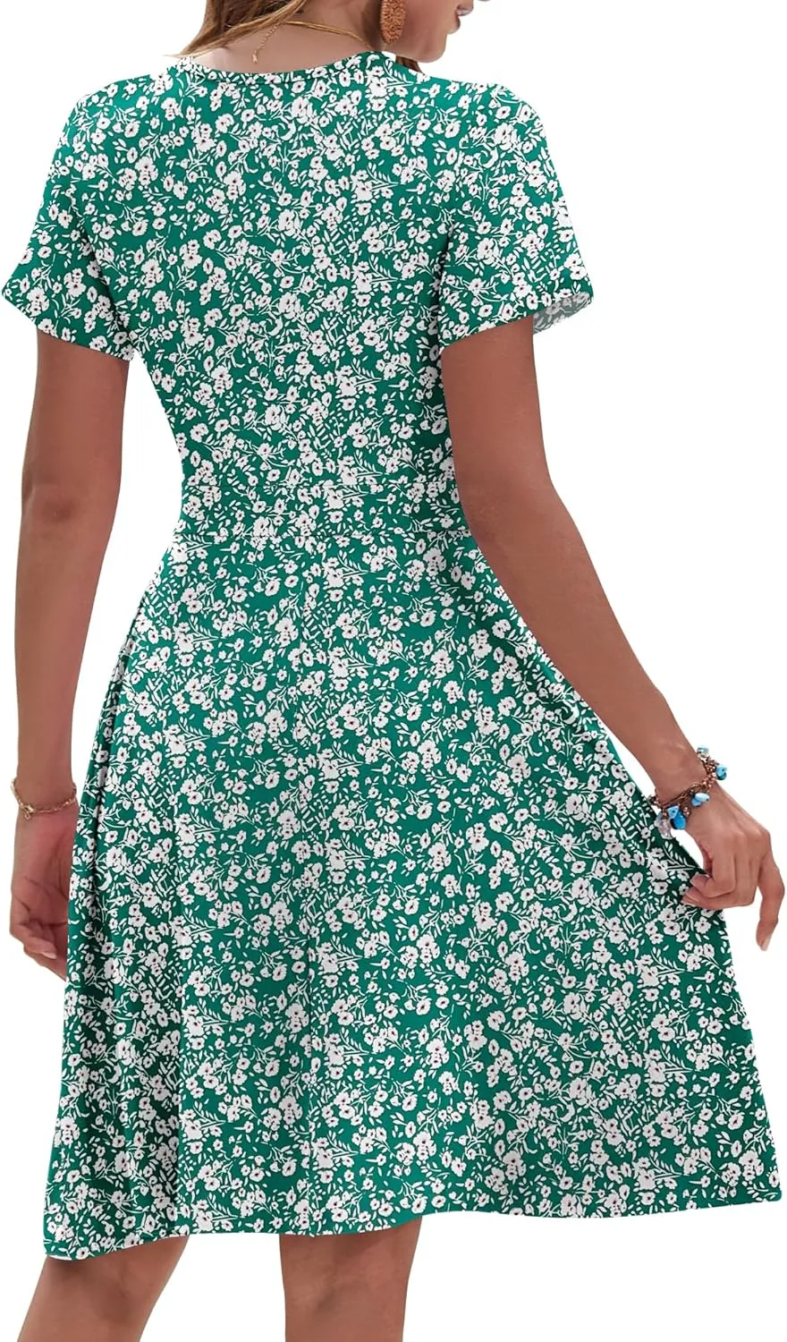 AUSELILY Womens Summer Dresses 2025 Short Sleeve V Neck Floral Sundress with Pockets
