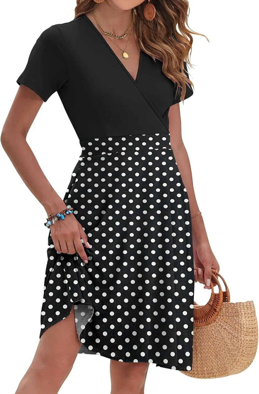 AUSELILY Womens Summer Dresses 2025 Short Sleeve V Neck Floral Sundress with Pockets