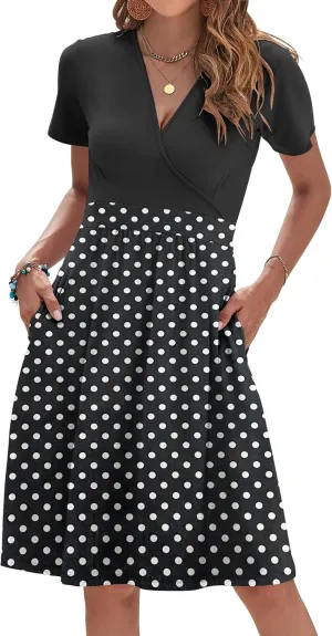 AUSELILY Womens Summer Dresses 2025 Short Sleeve V Neck Floral Sundress with Pockets