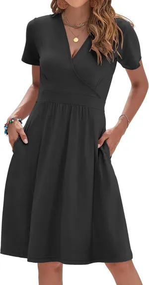 AUSELILY Womens Summer Dresses 2025 Short Sleeve V Neck Floral Sundress with Pockets