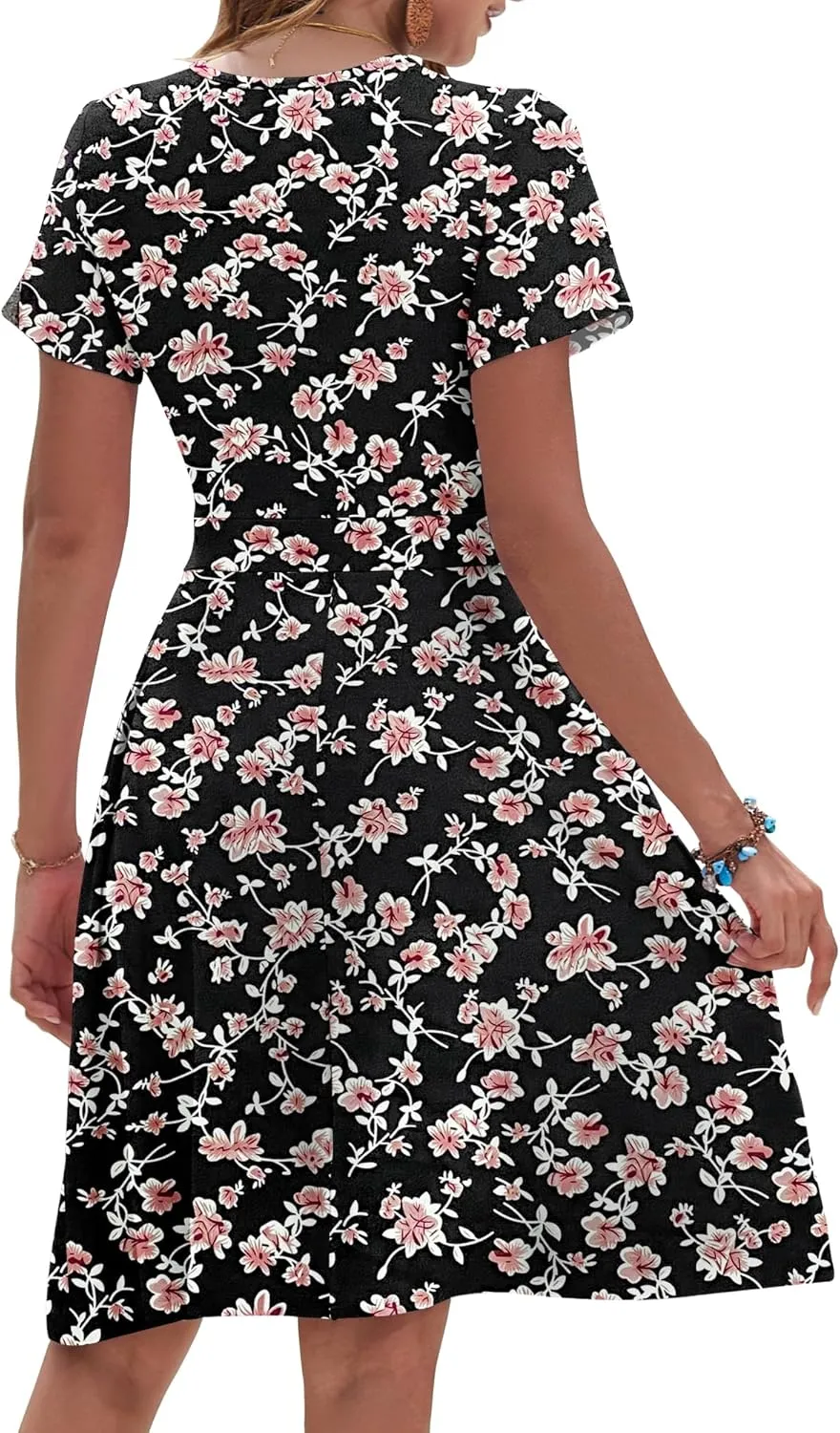 AUSELILY Womens Summer Dresses 2025 Short Sleeve V Neck Floral Sundress with Pockets