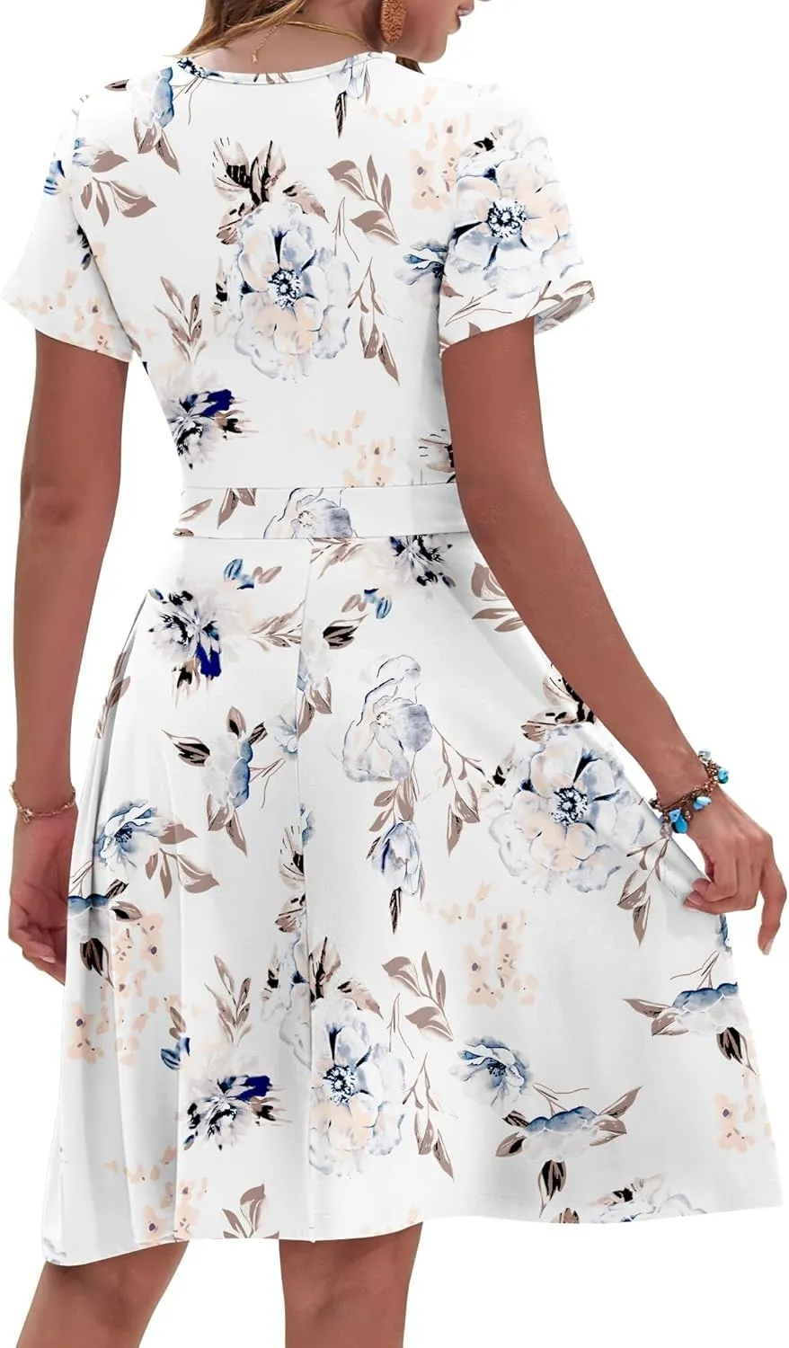 AUSELILY Womens Summer Dresses 2025 Short Sleeve V Neck Floral Sundress with Pockets