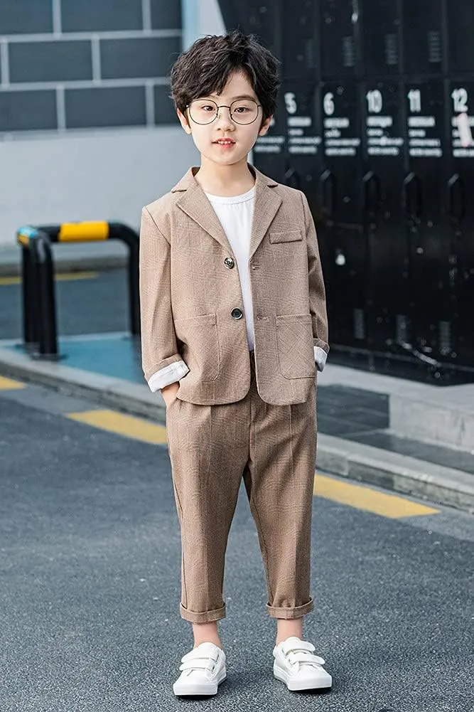 Boys Plaid Blazer Pants Set Casual Suit Classic Kids 2 Piece Sport Coats Outfits