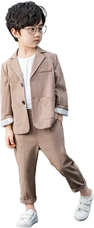 Boys Plaid Blazer Pants Set Casual Suit Classic Kids 2 Piece Sport Coats Outfits