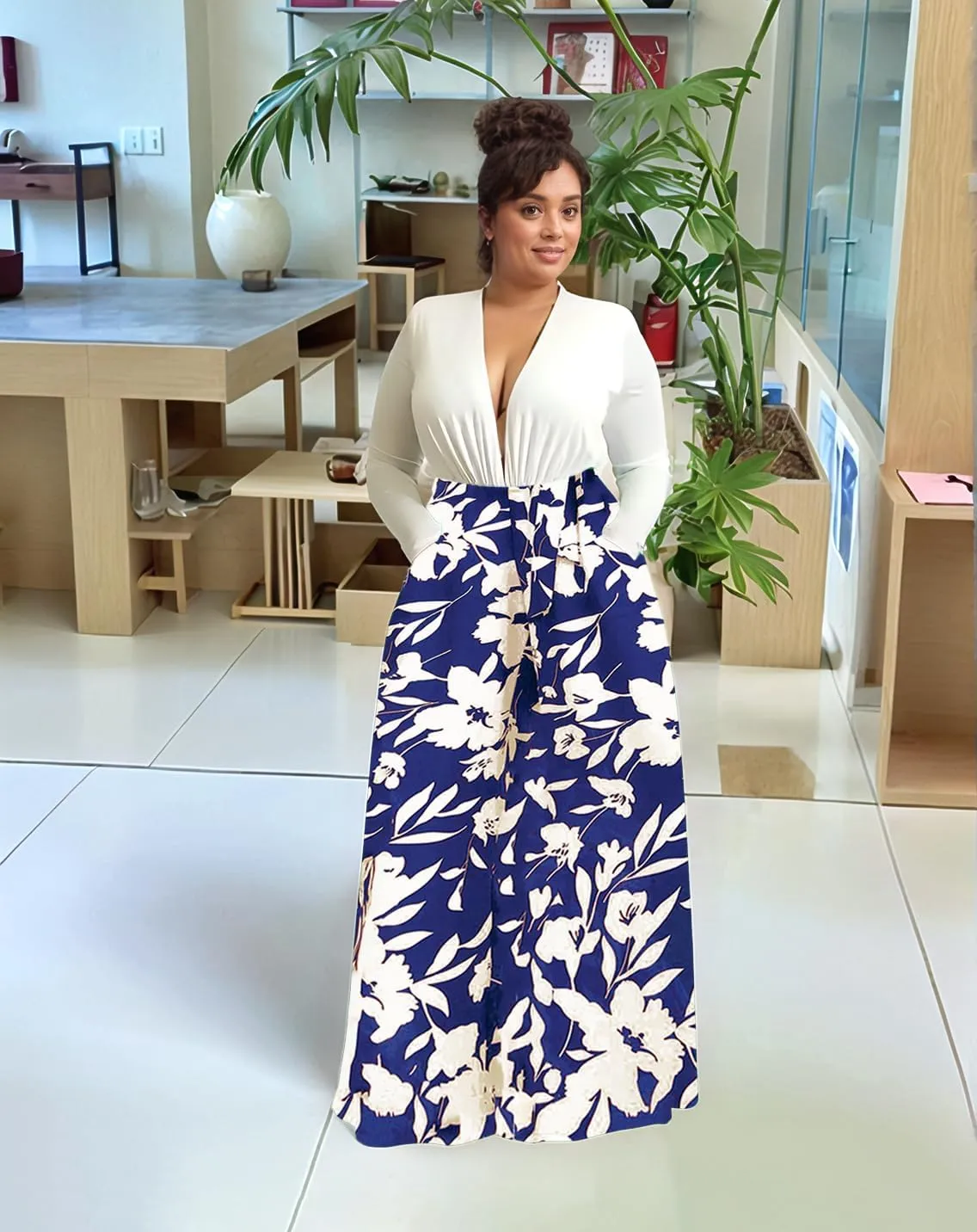 Casual Plus Size Wide Leg Palazzo Pants for Women Lounge High Waist Skirt Pants with Pockets Elastic Waistband