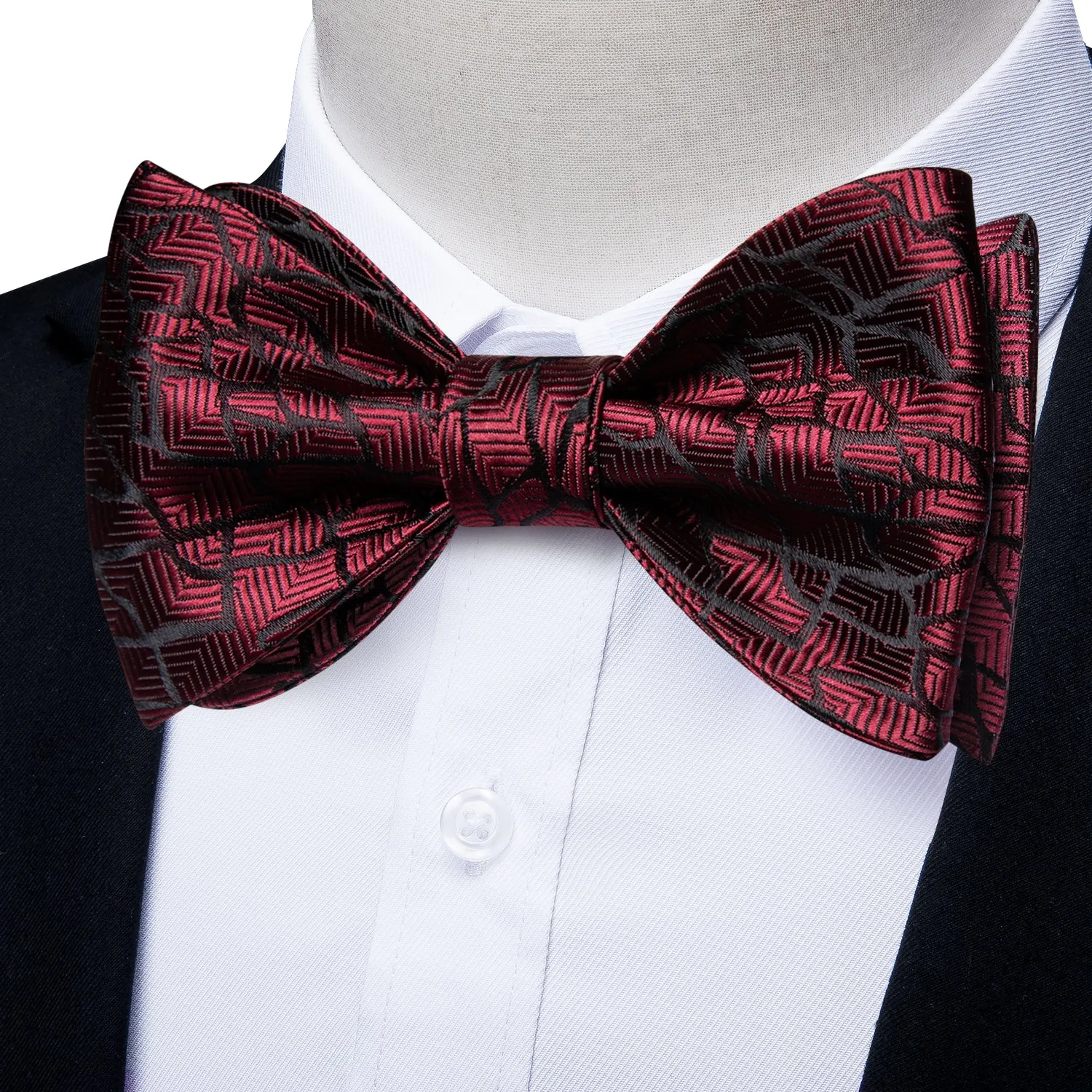 Claret Black Stripe Silk Bowtie Pocket Square Cufflinks Set
