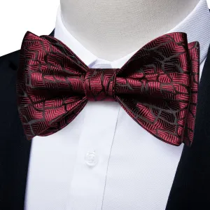 Claret Black Stripe Silk Bowtie Pocket Square Cufflinks Set
