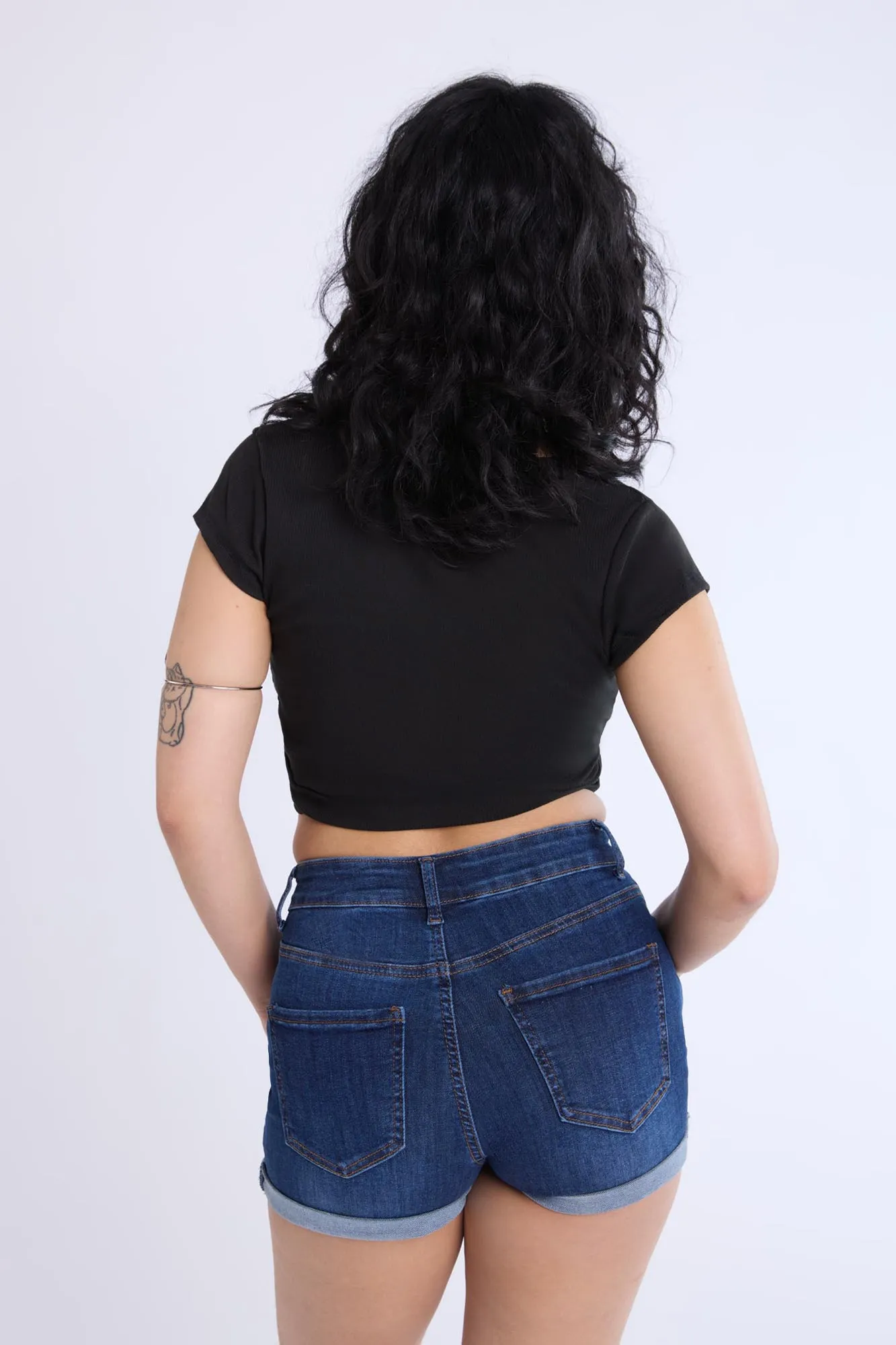 Curved Hem Cropped Henley Tee