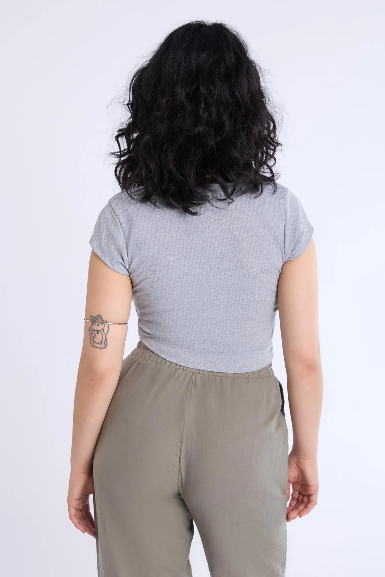 Curved Hem Cropped Henley Tee