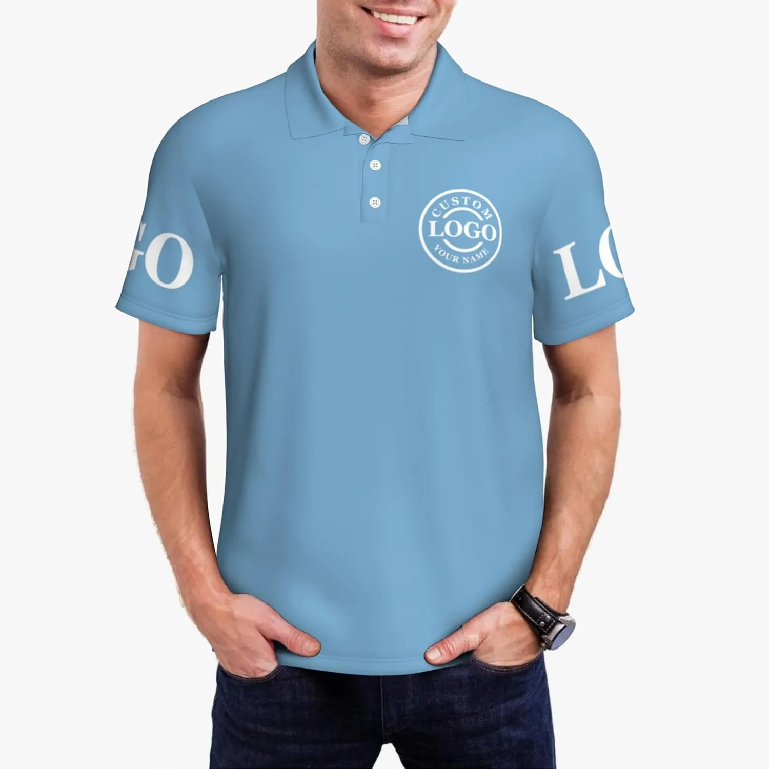 Custom Polo Shirt Add Your Text/Logo/Image Design Your Own Personalized Polo Shirts for Men Women Front Back Sleeve Print