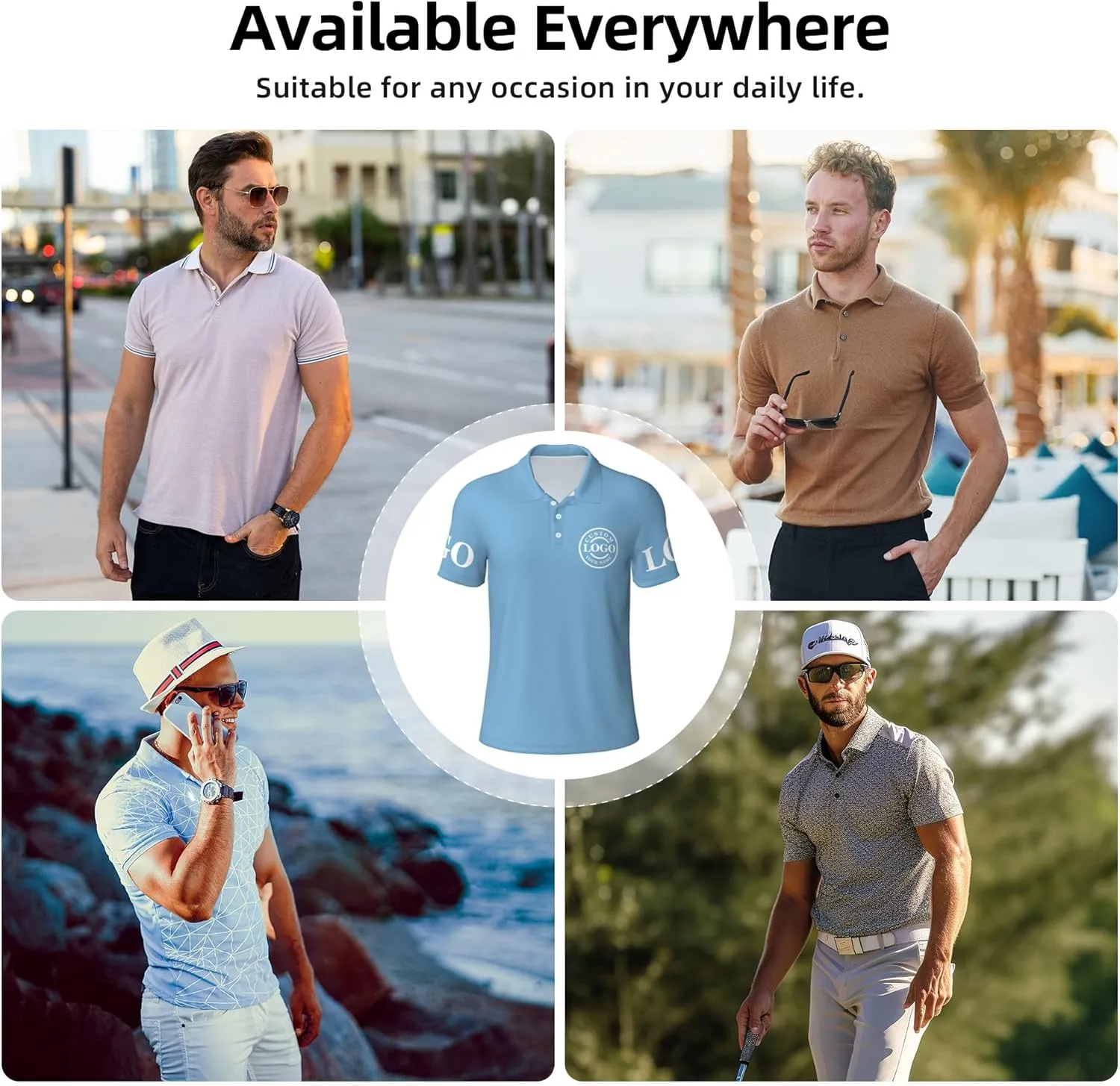 Custom Polo Shirt Add Your Text/Logo/Image Design Your Own Personalized Polo Shirts for Men Women Front Back Sleeve Print