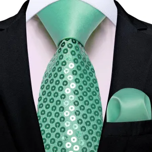 DiBanGu Casual Tie Shamrock Green Solid Sequin Mens Dress Tie Pocket Square Set