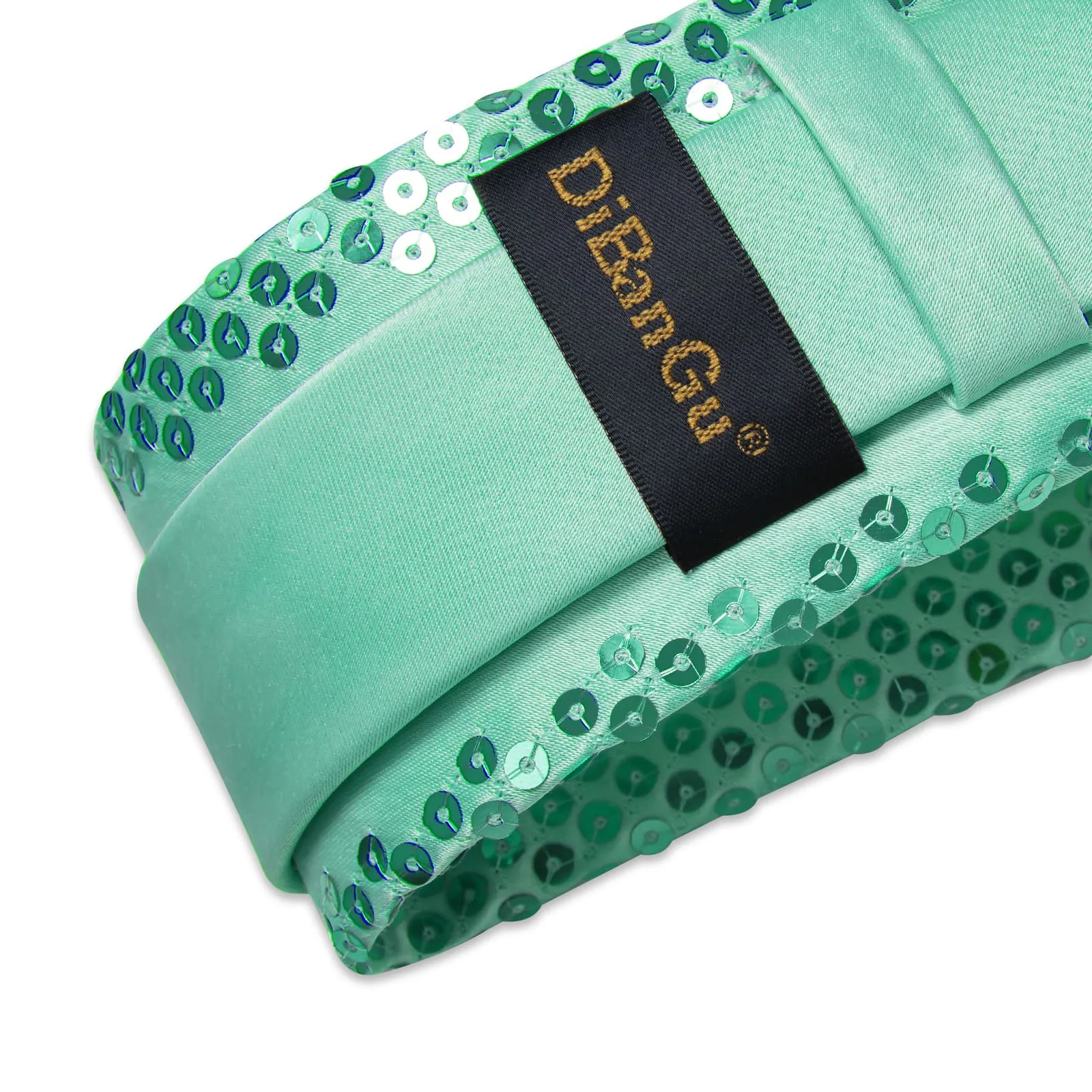 DiBanGu Casual Tie Shamrock Green Solid Sequin Mens Dress Tie Pocket Square Set