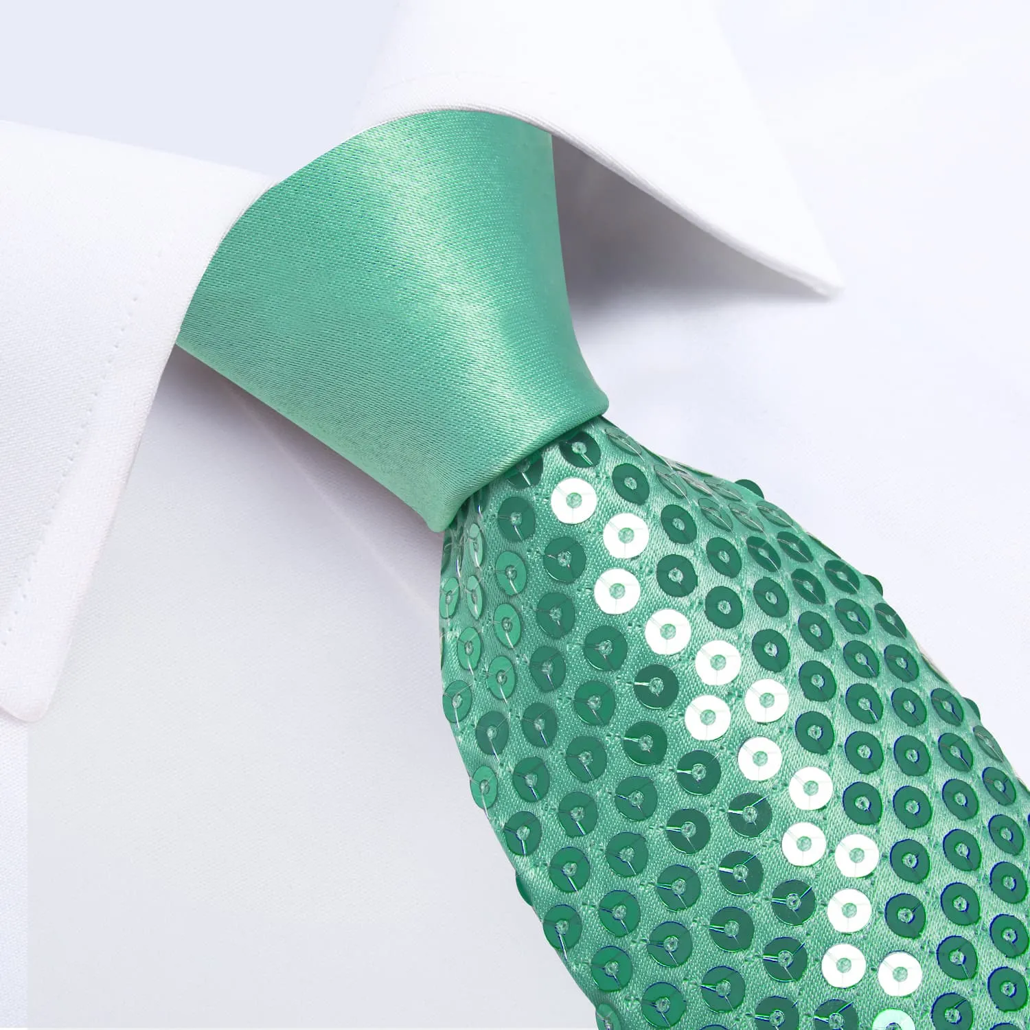 DiBanGu Casual Tie Shamrock Green Solid Sequin Mens Dress Tie Pocket Square Set