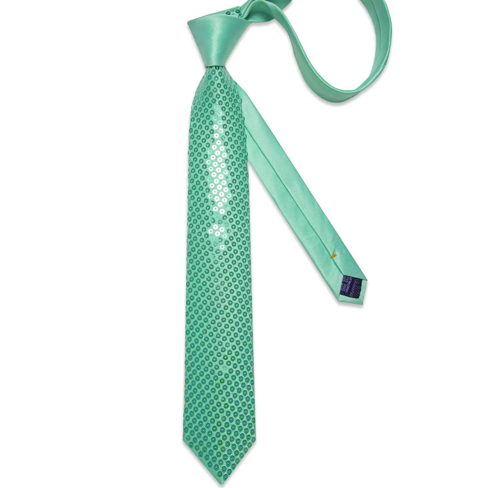 DiBanGu Casual Tie Shamrock Green Solid Sequin Mens Dress Tie Pocket Square Set