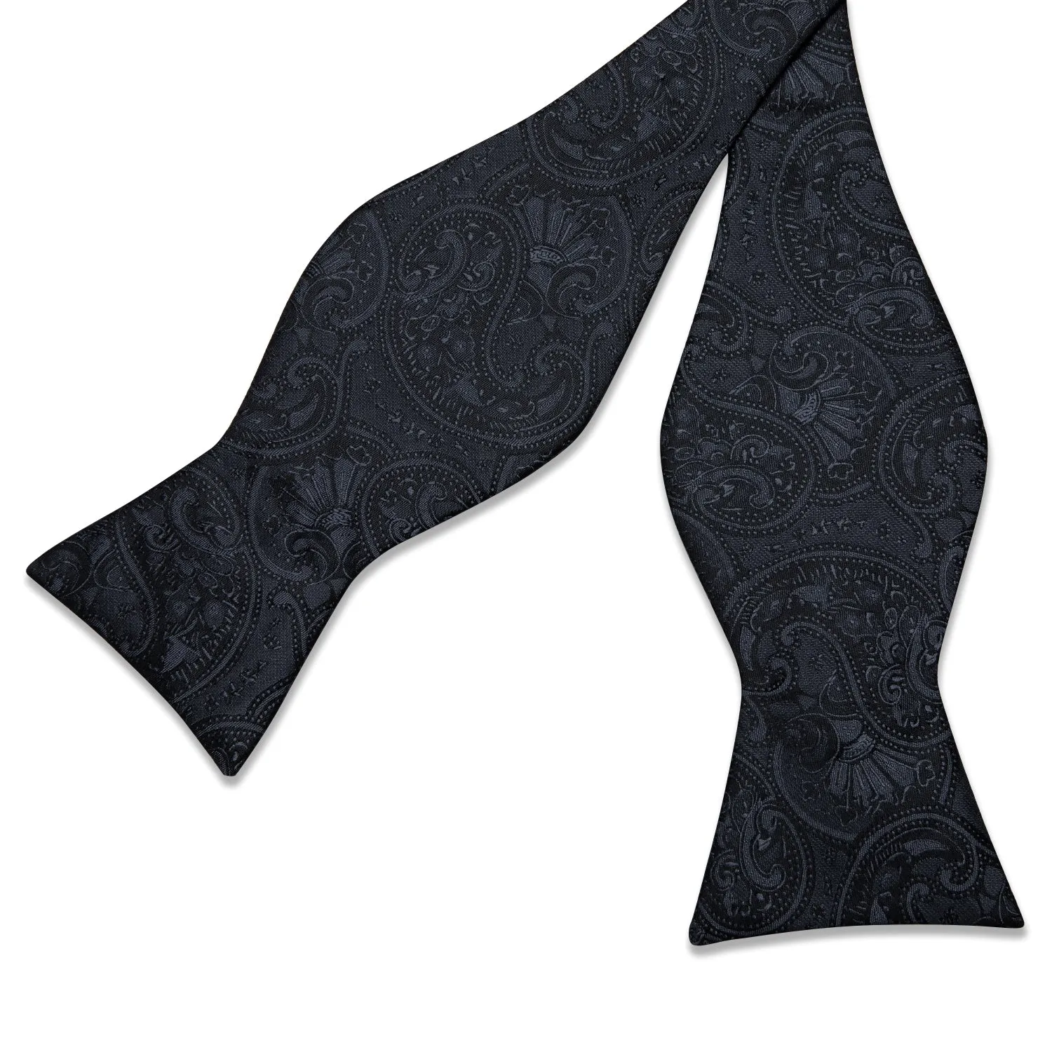 DiBanGu Mens Bow Tie Black Paisley Silk Bowtie Pocket Square Cufflinks Set