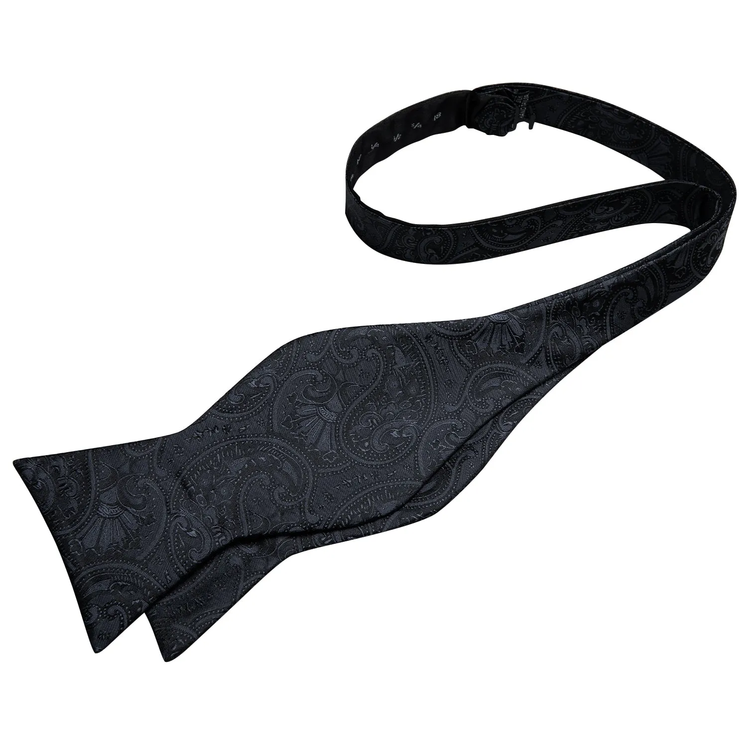DiBanGu Mens Bow Tie Black Paisley Silk Bowtie Pocket Square Cufflinks Set