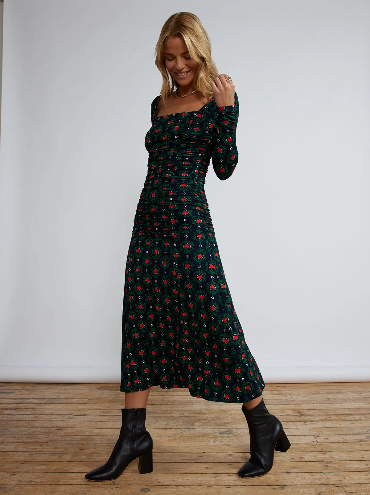 Diedre Navy Heart Print Jersey Dress