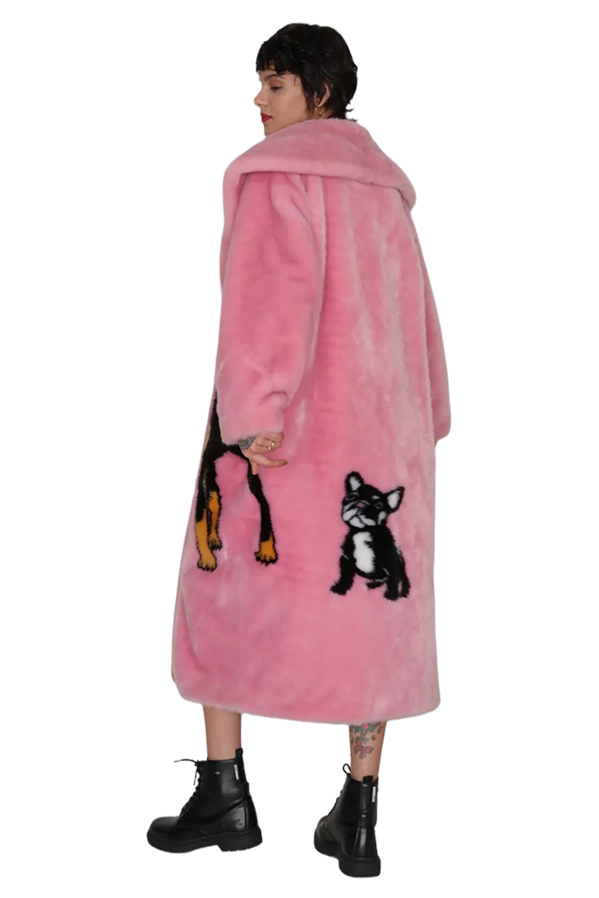 Doberman and Pug Faux Fur Coat