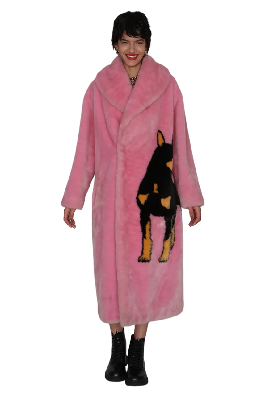 Doberman and Pug Faux Fur Coat