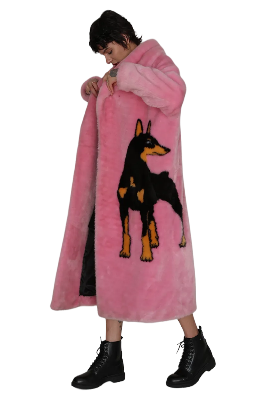 Doberman and Pug Faux Fur Coat
