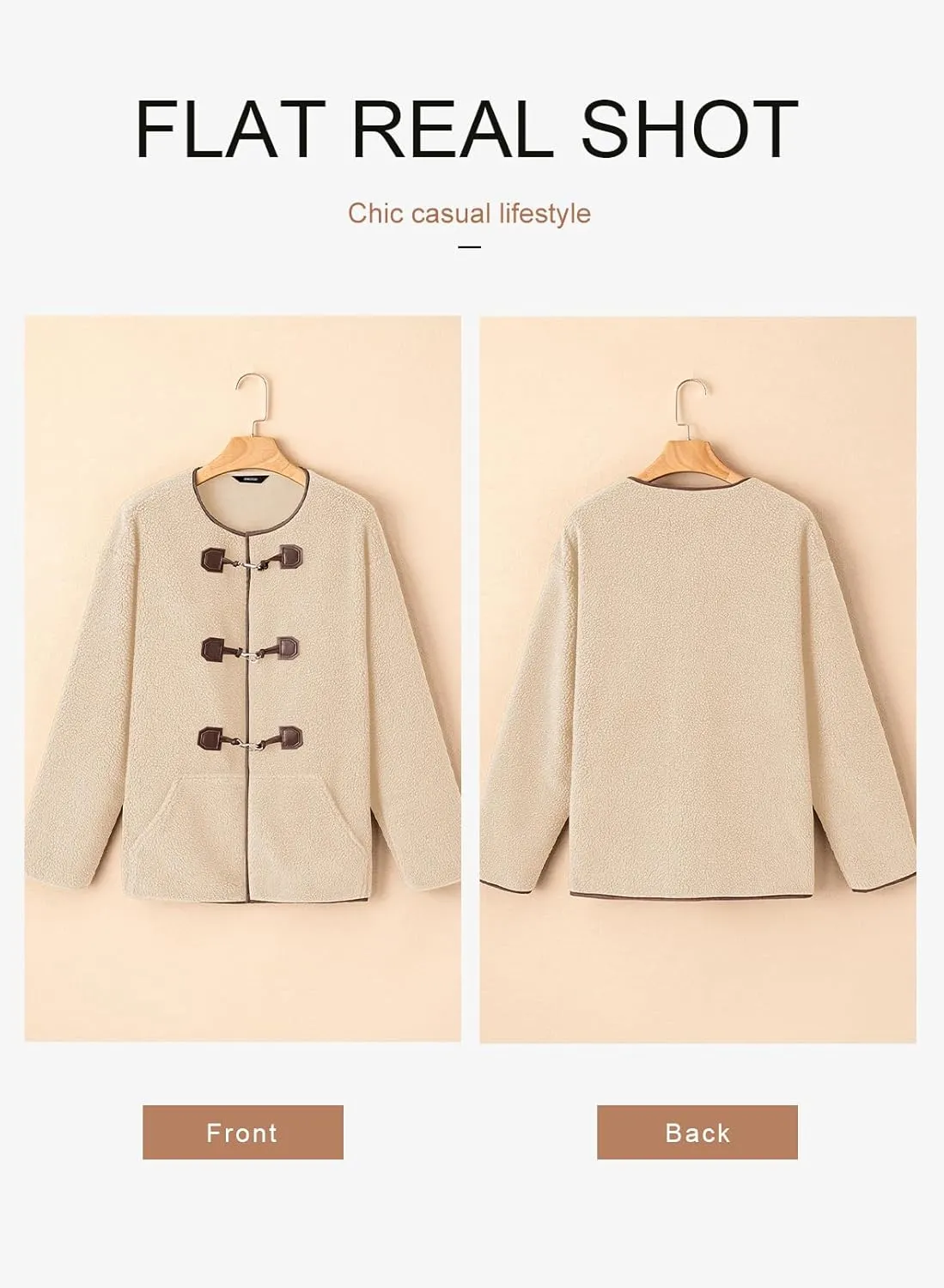 Dokotoo Womens Long Sleeve Jackets Fashion Faux Shearling Oversized Color Block Button Sherpa Jacket Coats