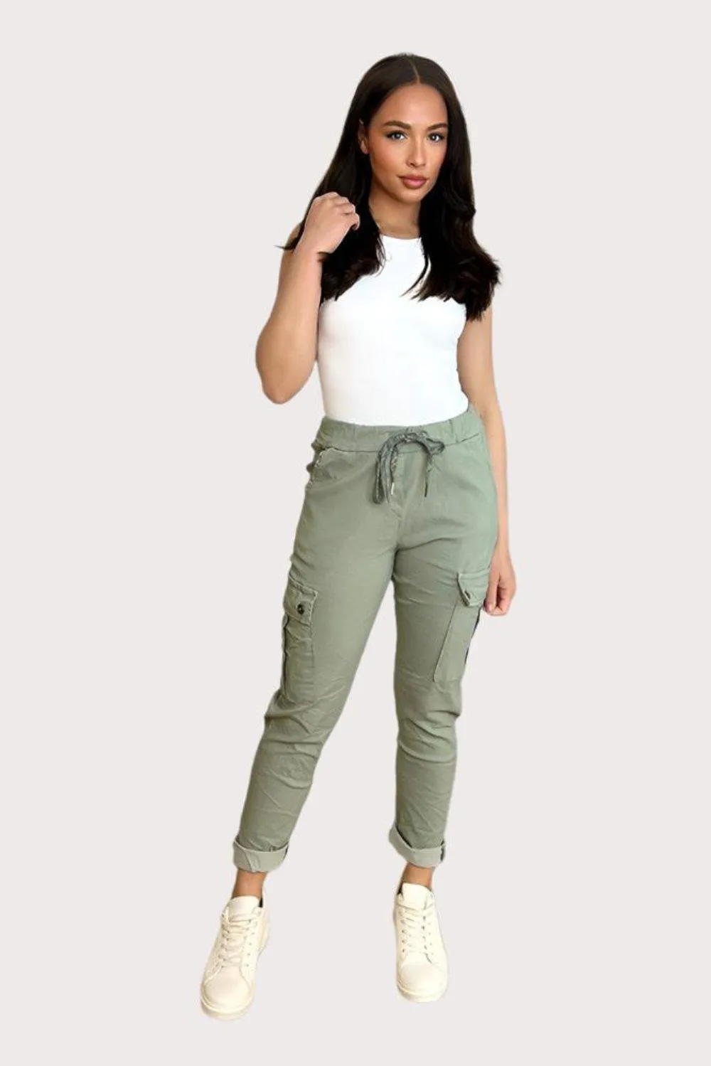 Drawstring Waist Utility Pockets Lightweight Cargo Trousers