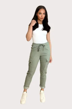 Drawstring Waist Utility Pockets Lightweight Cargo Trousers