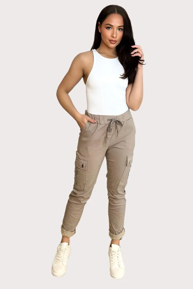 Drawstring Waist Utility Pockets Lightweight Cargo Trousers