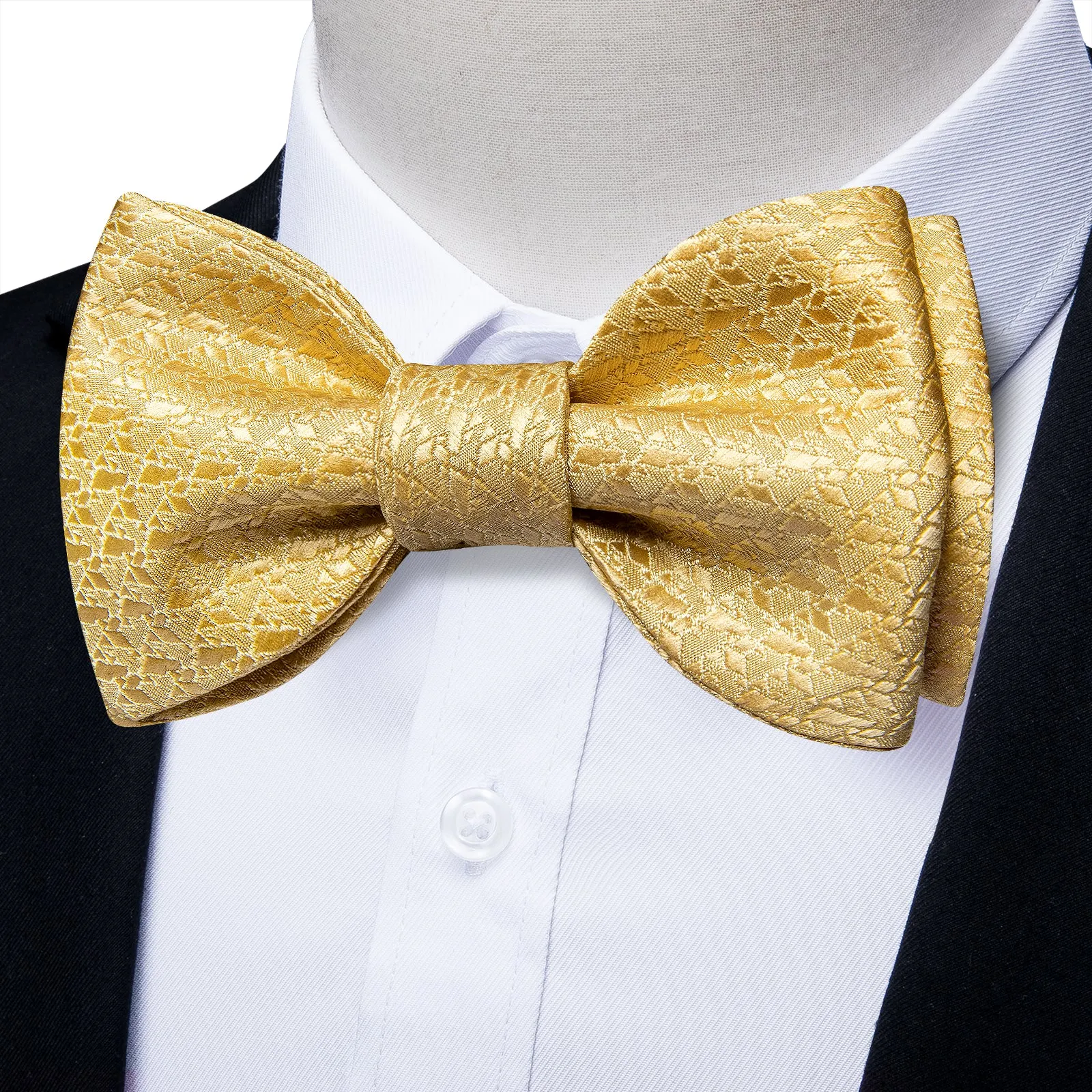 Golden Geometry Silk Bowtie Pocket Square Cufflinks Set