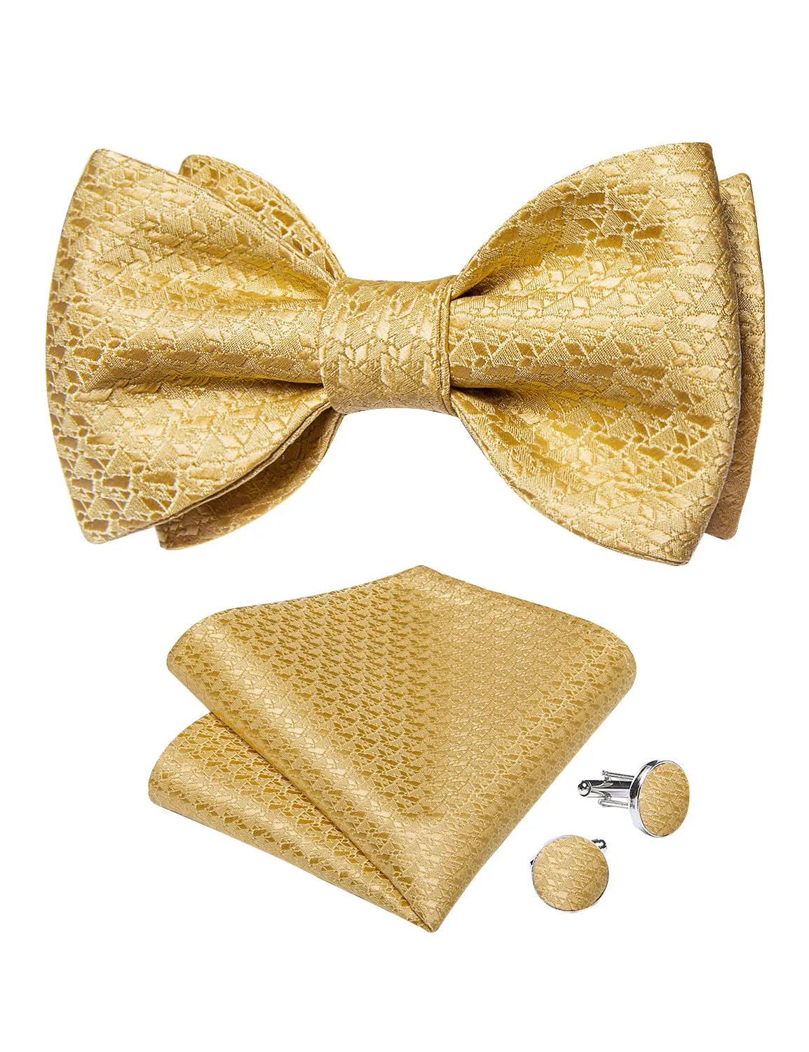 Golden Geometry Silk Bowtie Pocket Square Cufflinks Set