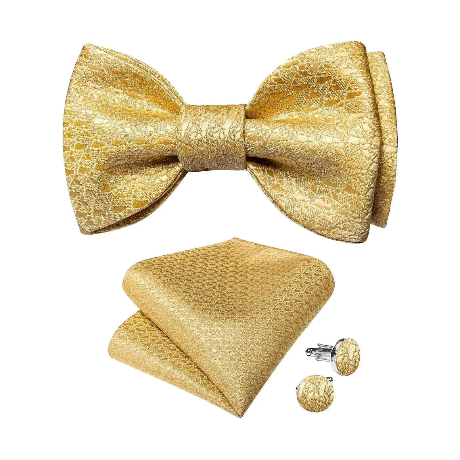 Golden Geometry Silk Bowtie Pocket Square Cufflinks Set