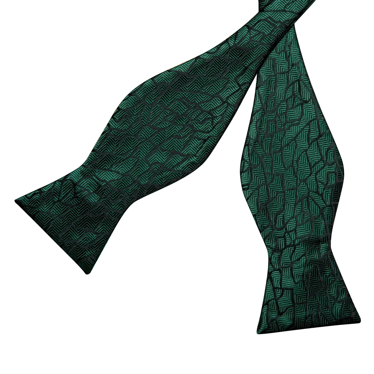 Green Black Stripe Silk Bowtie Pocket Square Cufflinks Set