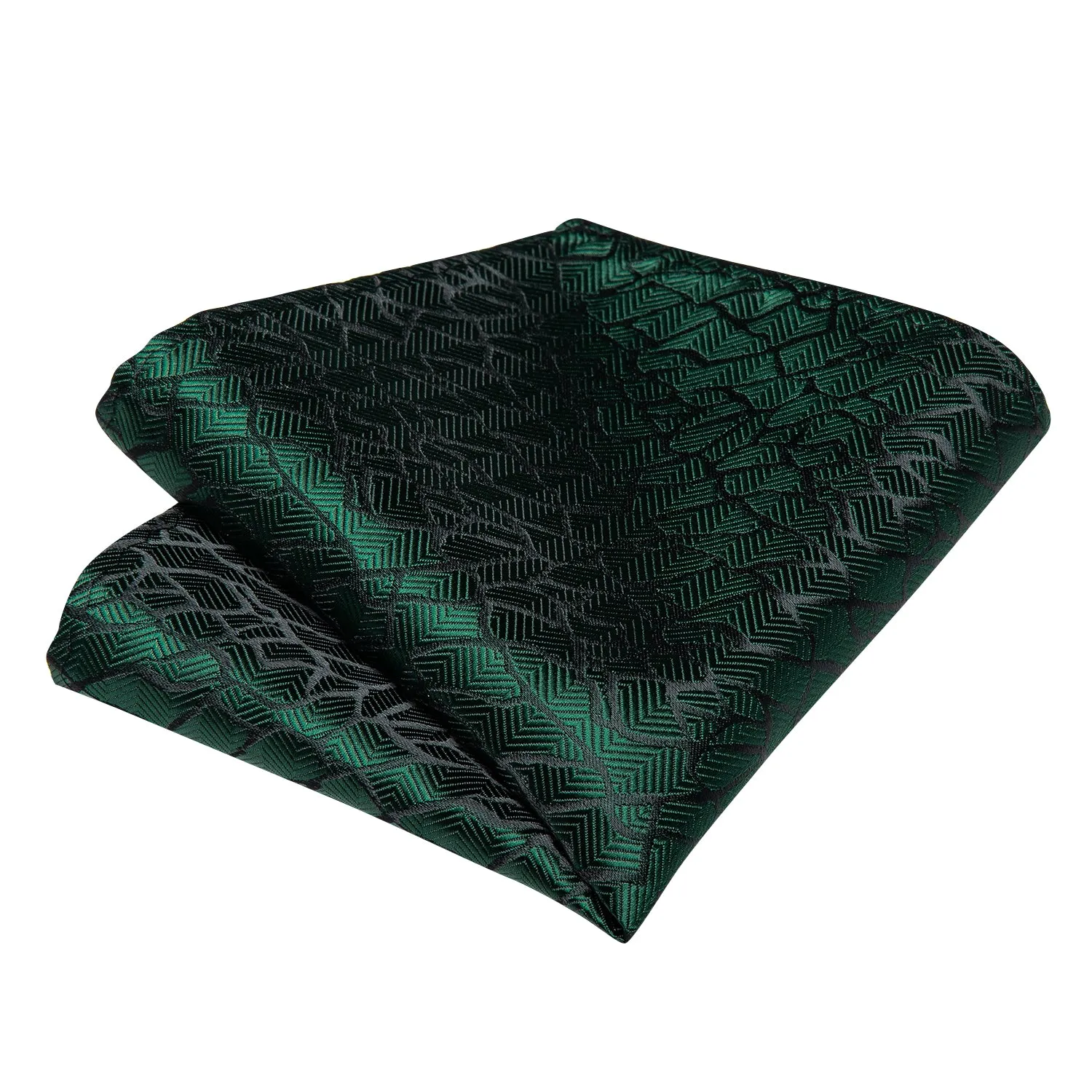 Green Black Stripe Silk Bowtie Pocket Square Cufflinks Set