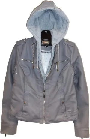 JOUJOU Women's Vegan Leather Jacket with Faux Fur Lining & Removable Fleece Inner Hoodie