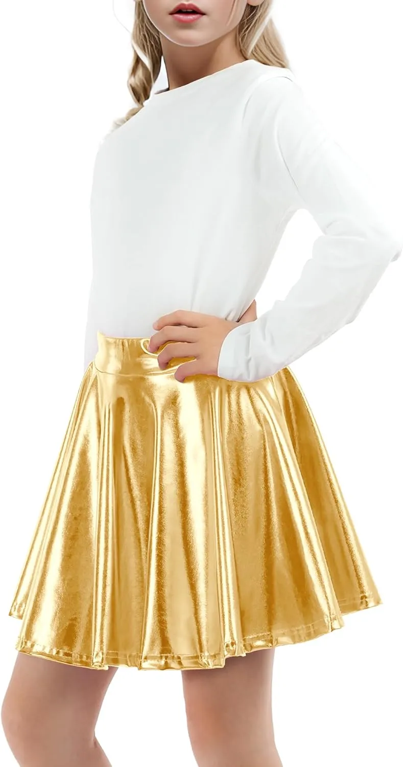 KEREDA Girls Metallic Skater Skirts Shiny Flared Holographic Skort