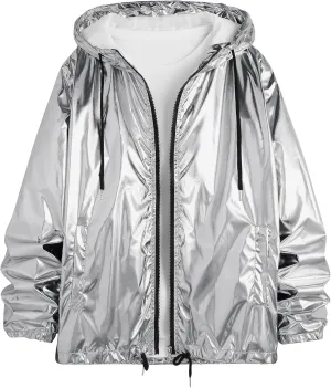 Lars Amadeus Holographic Jacket for Men's Long Sleeves Zipper Drawstring Hoodies Metallic Jackets