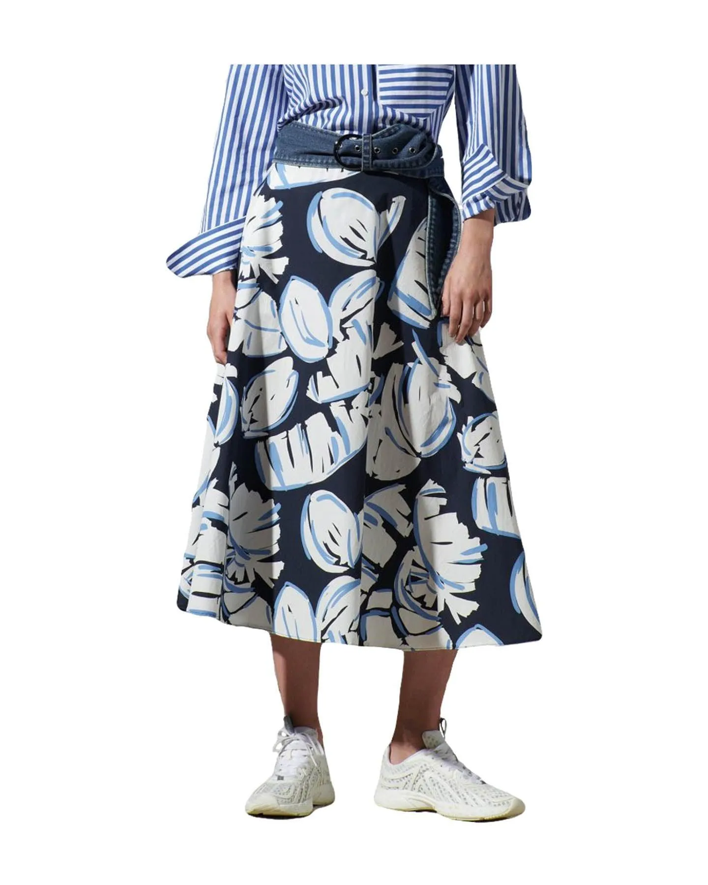Leaf Print Midi Skirt