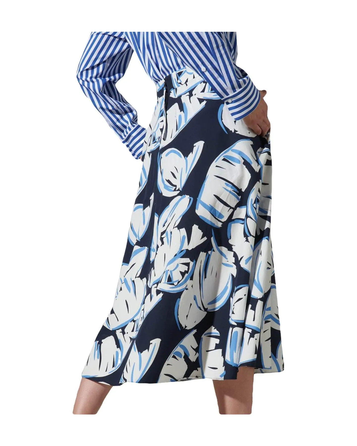 Leaf Print Midi Skirt