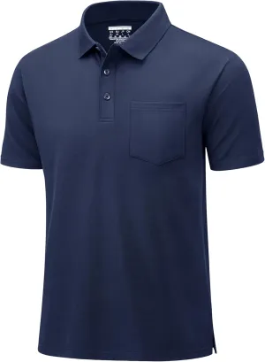 MAGCOMSEN Mens Polo Shirts Short Sleeve Cotton Pique Golf Shirts with Pocket Casual Performance Moisture Wicking Polos