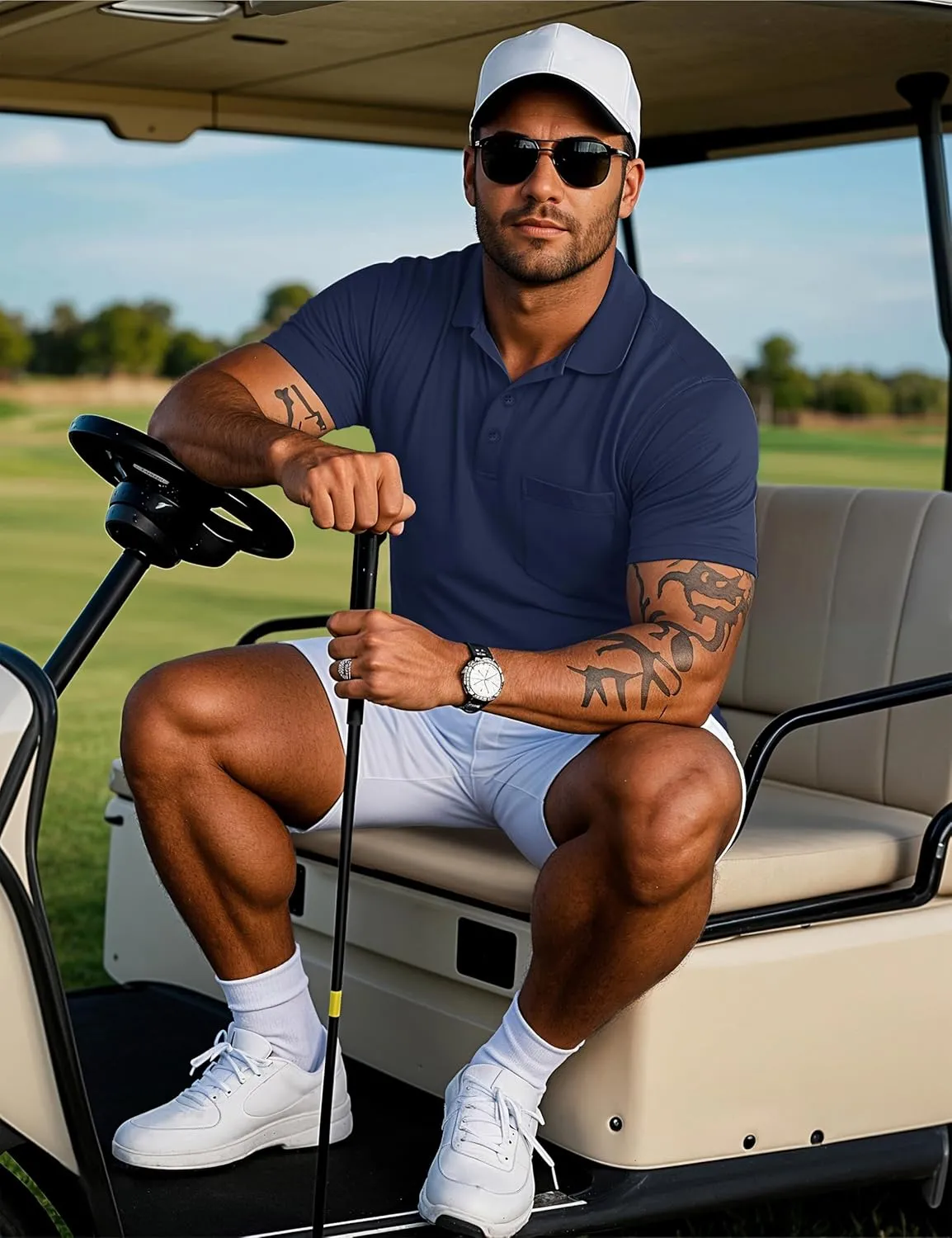 MAGCOMSEN Mens Polo Shirts Short Sleeve Cotton Pique Golf Shirts with Pocket Casual Performance Moisture Wicking Polos