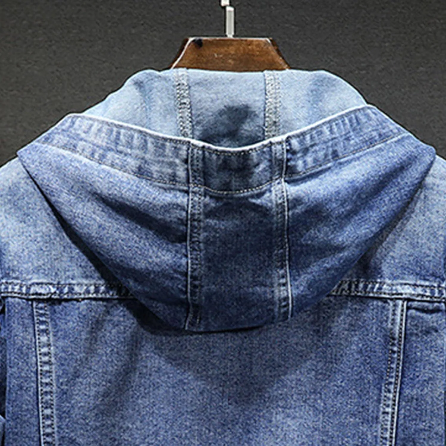 Men's Denim Hoodie Jacket Casual Long Sleeve Button Down Jeans Coat Windproof Hip Hop Trucker Hooded Jackets