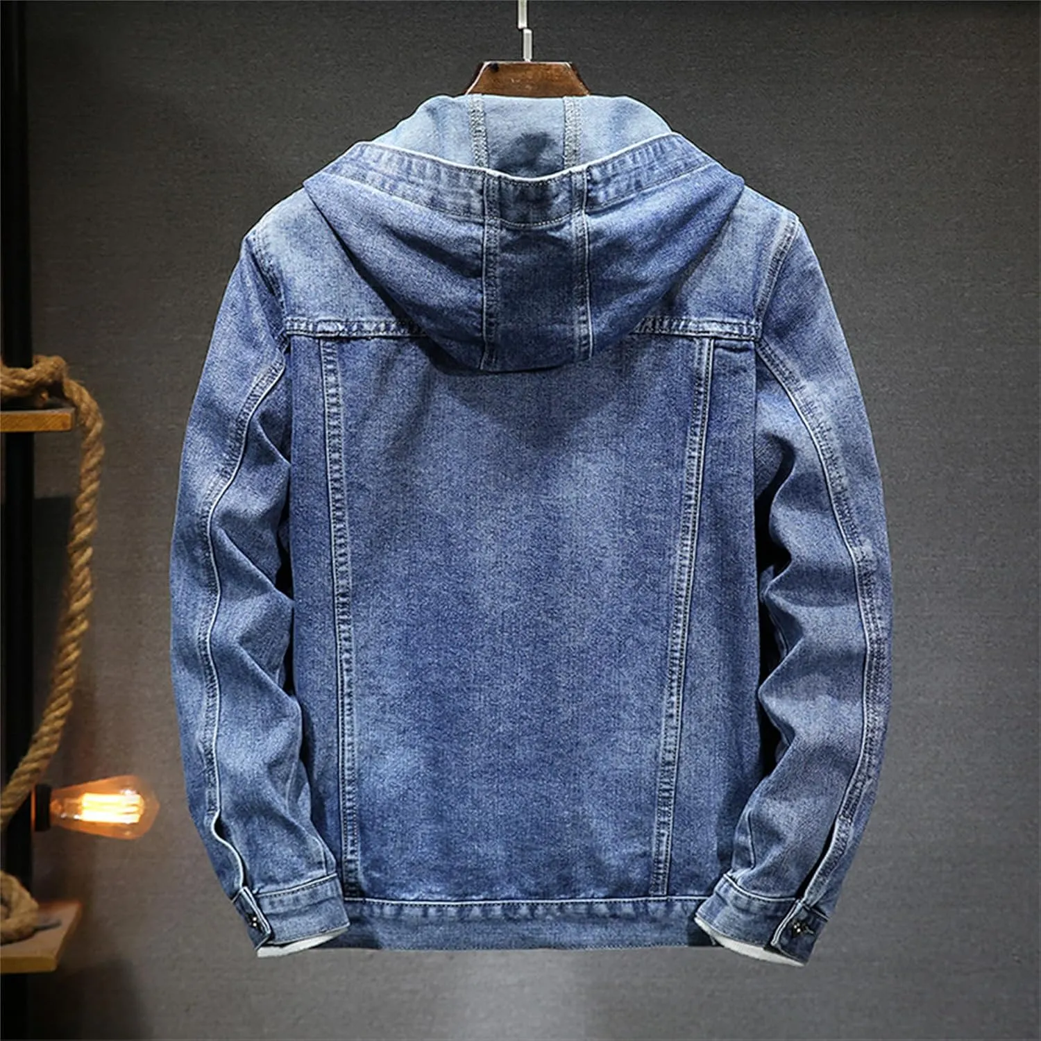 Men's Denim Hoodie Jacket Casual Long Sleeve Button Down Jeans Coat Windproof Hip Hop Trucker Hooded Jackets
