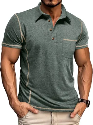 Men's Polo Shirts Basic T-Shirt Casual Tees Short Sleeve Tops Golf Shirts Pocket Buttons