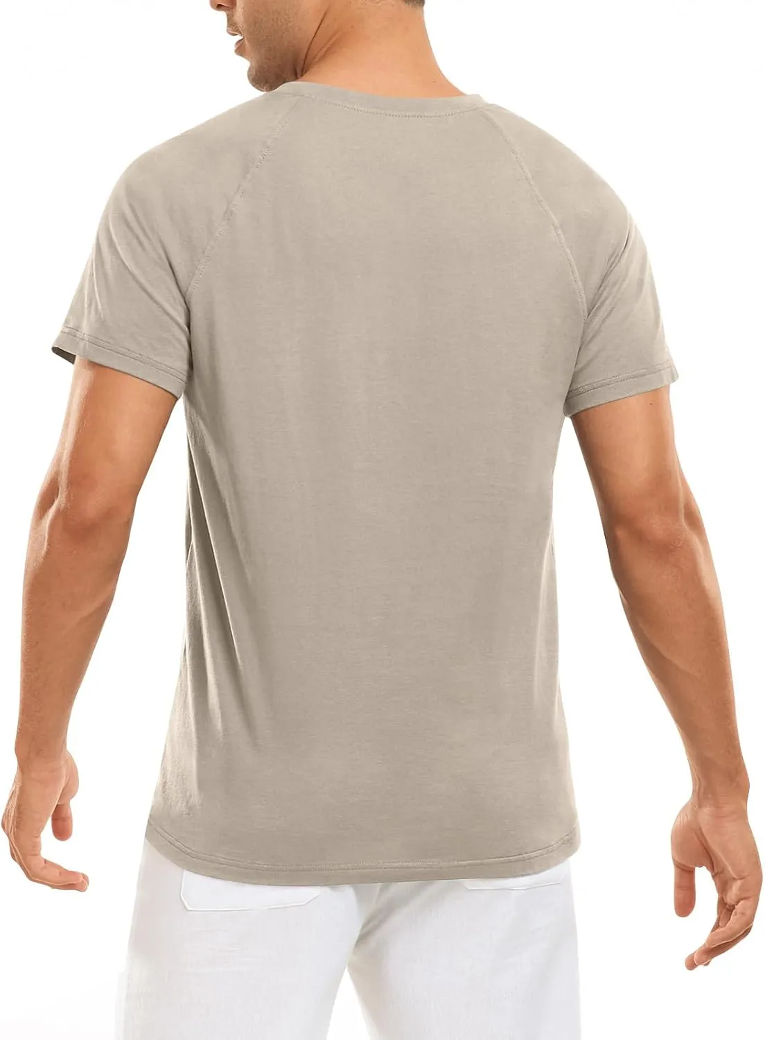 Men's Summer Polo Shirts Short Sleeve Cotton Casual Henley T-Shirts Button Raglan Sleeve Tees