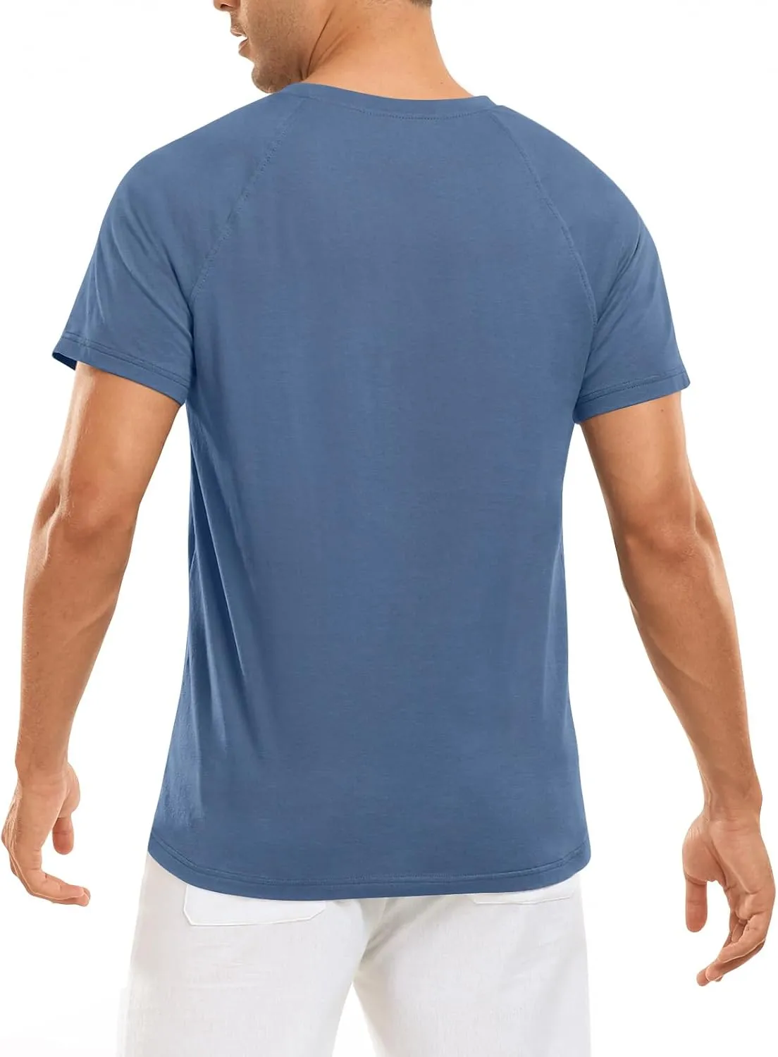 Men's Summer Polo Shirts Short Sleeve Cotton Casual Henley T-Shirts Button Raglan Sleeve Tees
